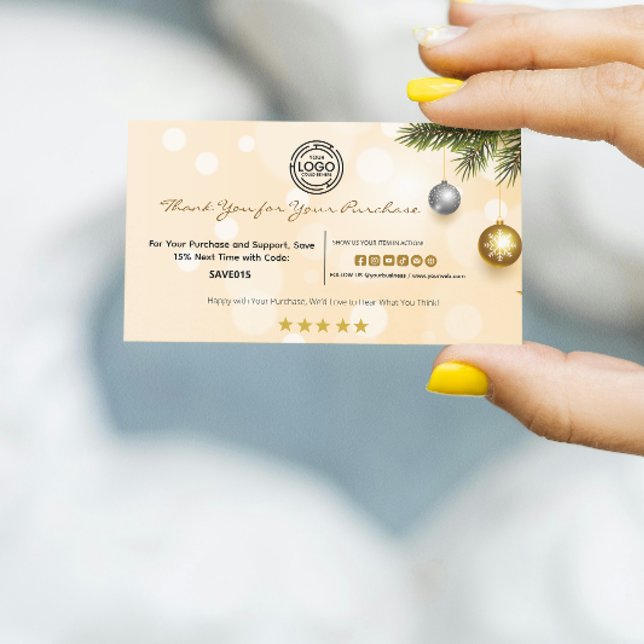 Weihnachten Vielen Dank für Ihren Kauf mit Logo Visitenkarte (Christmas Thank You for customer your logo here small business)