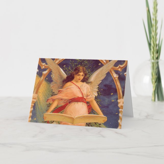 Weihnachten, Viktorianische Angel-LesebBibel Feiertagskarte (Vorderseite)