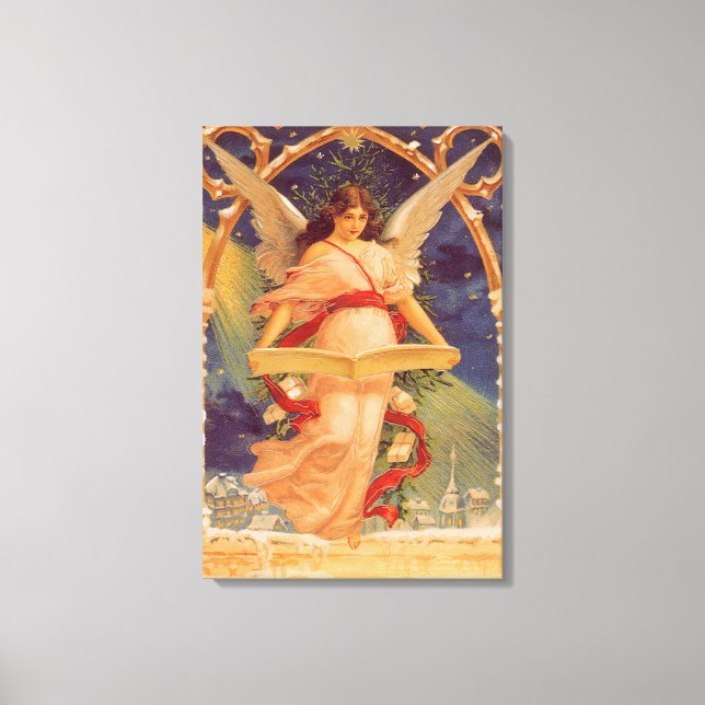 Weihnachten, Viktorianische Angel-LesebBibel Leinwanddruck (Vorderseite)