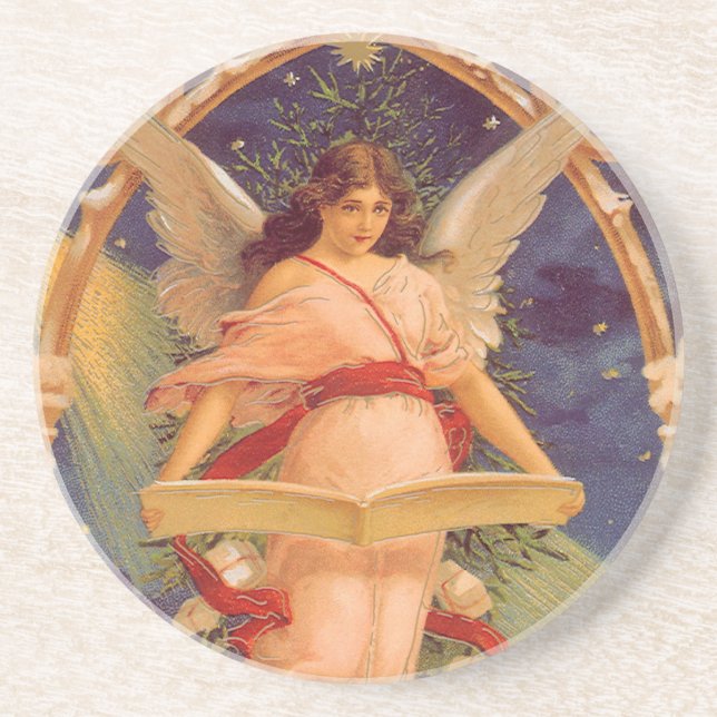 Weihnachten, Viktorianische Angel-LesebBibel Sandstein Untersetzer (Vorne)