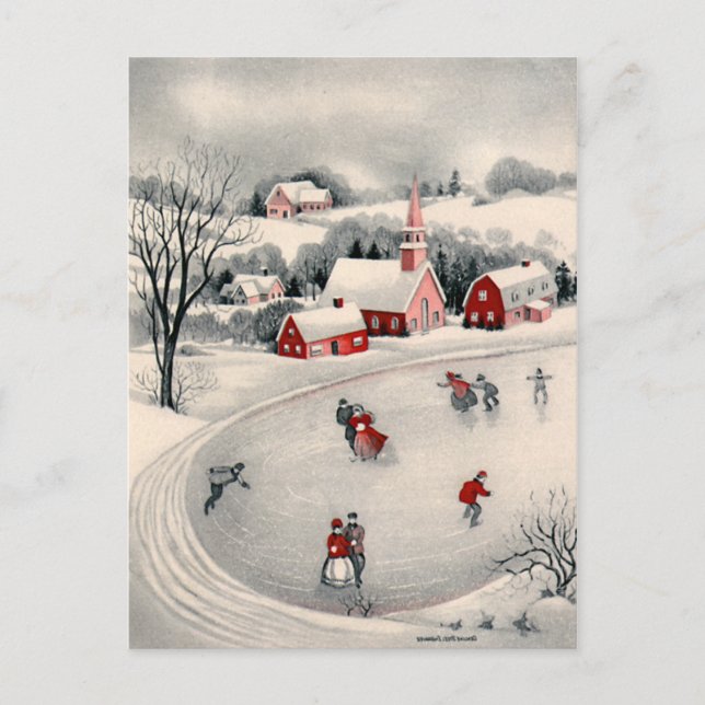 Weihnachten, Viktorianische Eiszeit Skater auf dem Postkarte (Vorderseite)