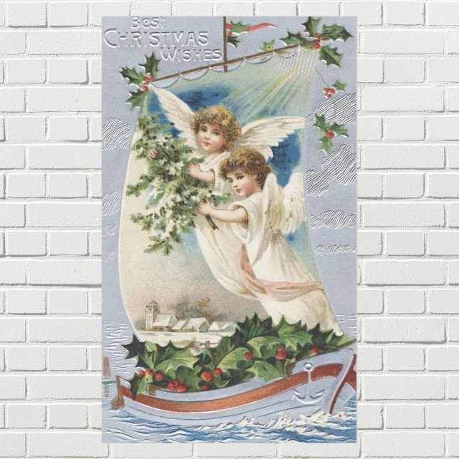 Weihnachten, Viktorianische Engel im Segelboot Rechteckiger Aufkleber (Von Creator hochgeladen)