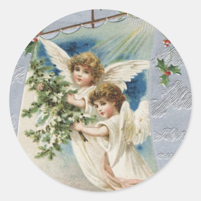 Weihnachten, Viktorianische Engel im Segelboot Runder Aufkleber (Vorderseite)