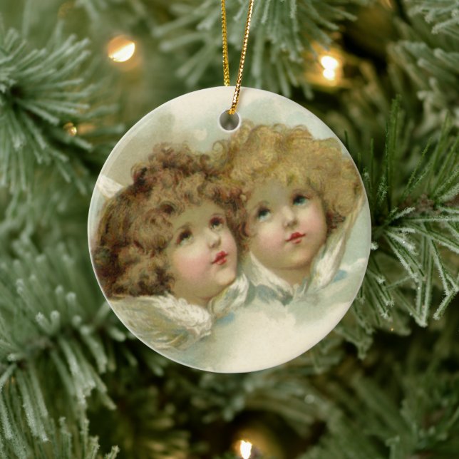 Weihnachten, Viktorianische Engel in den Wolken Keramik Ornament (Baum)