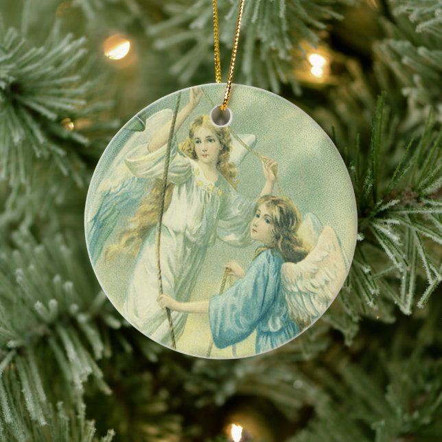 Weihnachten, Viktorianische Engel mit Glocke Keramik Ornament (Baum)