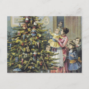 Weihnachten, Viktorianische Familie rund um Baum Feiertagspostkarte