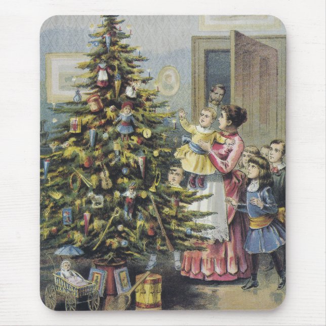 Weihnachten, Viktorianische Familie rund um Baum Mousepad (Vorne)