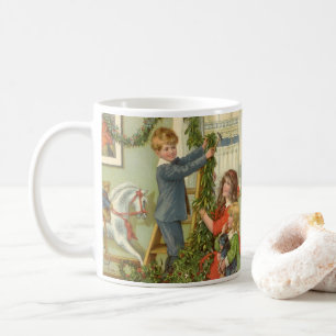 Weihnachten, Viktorianische Kinder dekorieren Kaffeetasse