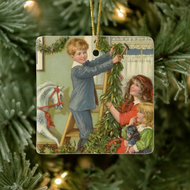 Weihnachten, Viktorianische Kinder dekorieren Keramikornament (Baum)