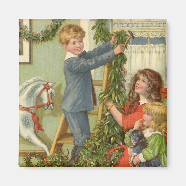 Weihnachten, Viktorianische Kinder dekorieren Magnet (Vorne)
