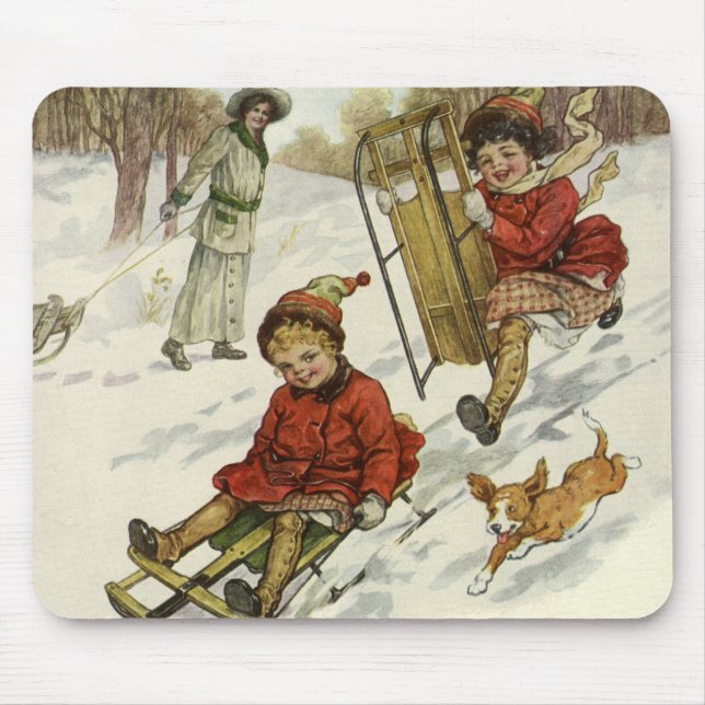Weihnachten, Viktorianische Kinder Schlittenhund Mousepad (Vorne)