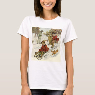 Weihnachten, Viktorianische Kinder Schlittenhund T-Shirt