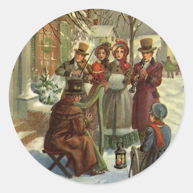 Weihnachten, Viktorianische Musiker Caroling Runder Aufkleber (Vorderseite)