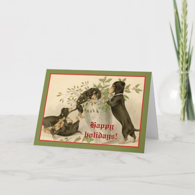 Weihnachten Viktorianische niedliche Dackel Hunde (Vorderseite)