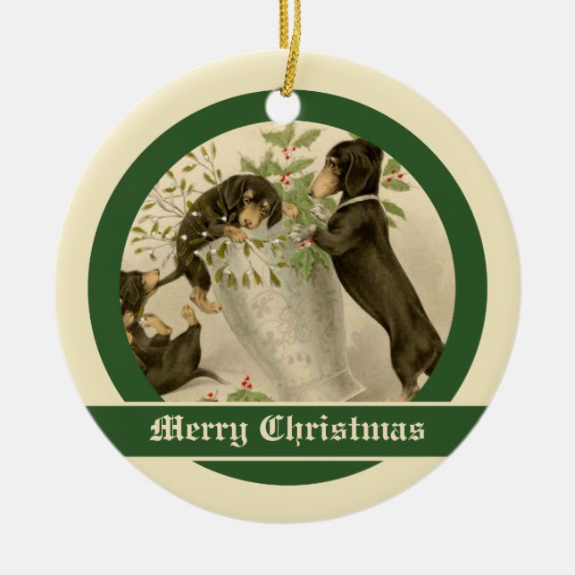 Weihnachten Viktorianische niedliche Dackel Hunde Keramik Ornament (Vorne)