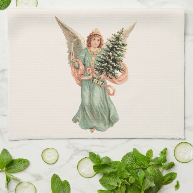 Weihnachten, Viktorianischer Engel mit Baum Geschirrtuch (Gefaltet)
