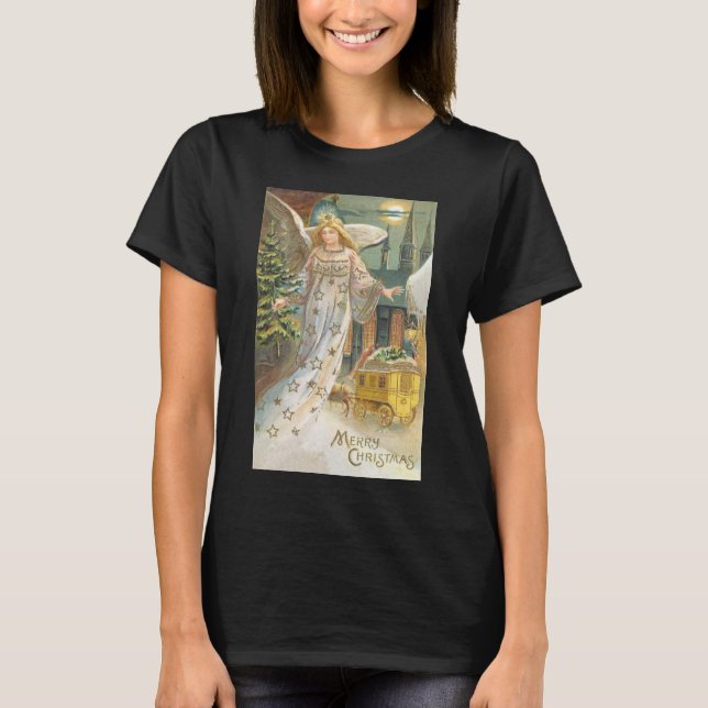 Weihnachten, Viktorianischer Engel mit Baum T-Shirt (Vorderseite)