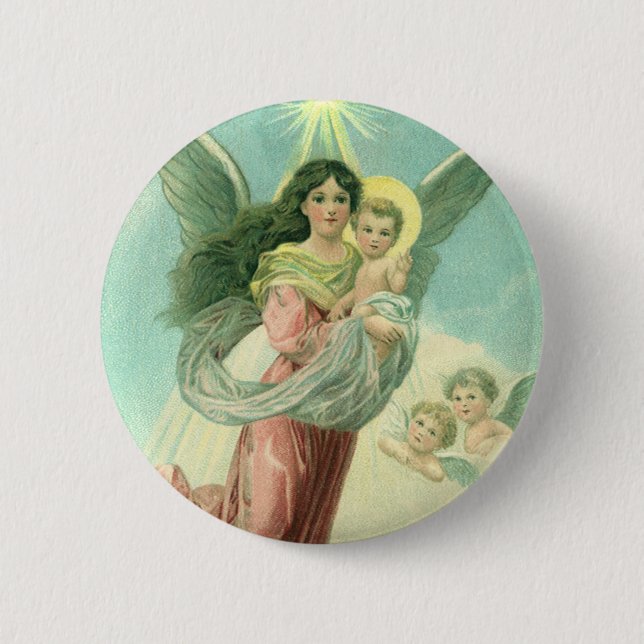 Weihnachten, Viktorianischer Engel mit dem Jungen  Button (Vorderseite)