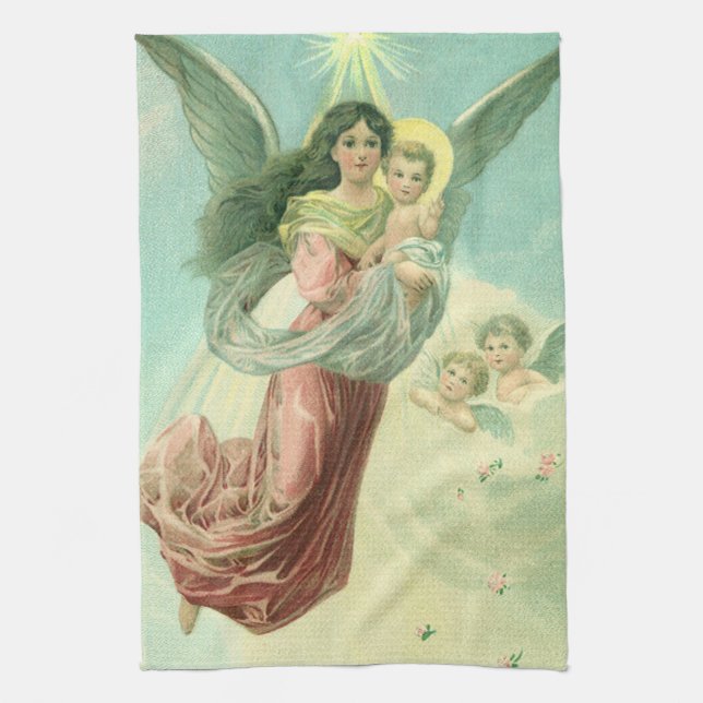 Weihnachten, Viktorianischer Engel mit dem Jungen  Geschirrtuch (Vertikal)