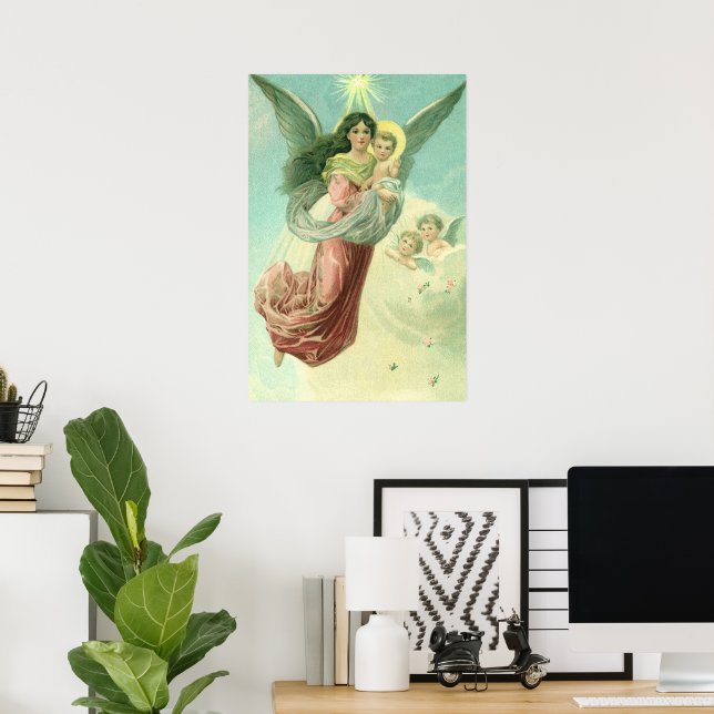 Weihnachten, Viktorianischer Engel mit dem Jungen  Poster (Heimbüro)