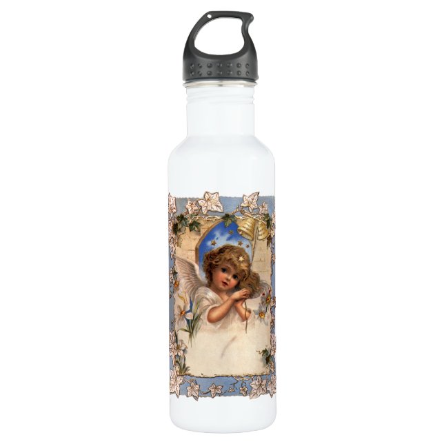Weihnachten, Viktorianischer Engel mit goldenen Gl Edelstahlflasche (Vorderseite)