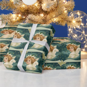 Weihnachten, Viktorianischer Engel mit Goldstern Geschenkpapier
