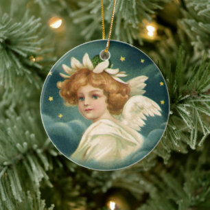 Weihnachten, Viktorianischer Engel mit Goldstern Keramik Ornament