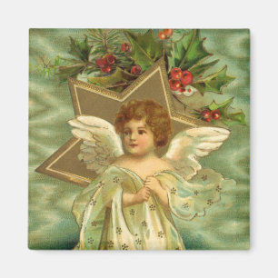 Weihnachten, Viktorianischer Engel mit Goldstern Magnet