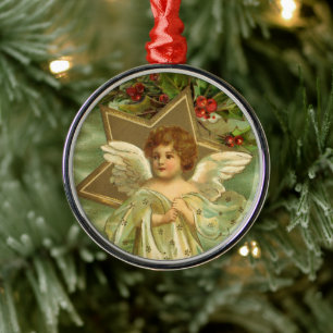 Weihnachten, Viktorianischer Engel mit Goldstern Silbernes Ornament