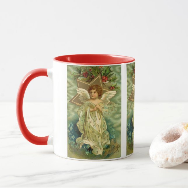 Weihnachten, Viktorianischer Engel mit Goldstern Tasse (Mit Donut)