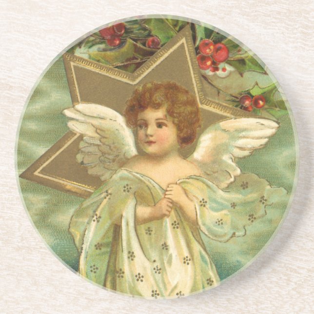 Weihnachten, Viktorianischer Engel mit Goldstern Untersetzer (Vorne)