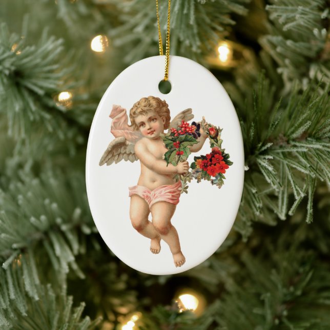 Weihnachten, Viktorianischer Engel und Blumenreath Keramik Ornament (Baum)