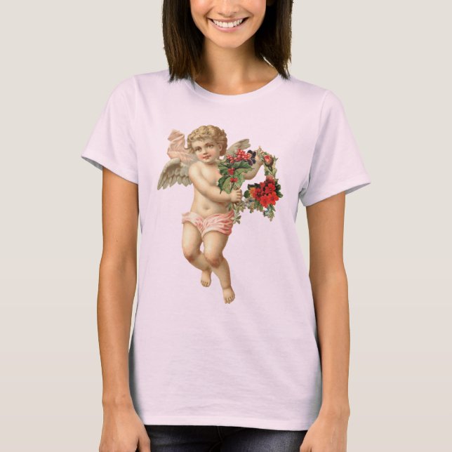 Weihnachten, Viktorianischer Engel und Blumenreath T-Shirt (Vorderseite)