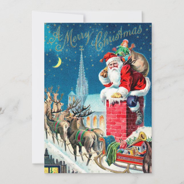 Weihnachten Viktorianischer Weihnachtsmann am Kami Einladung (Vorderseite)