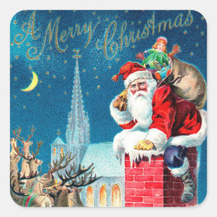 Weihnachten Viktorianischer Weihnachtsmann am Kami Quadratischer Aufkleber