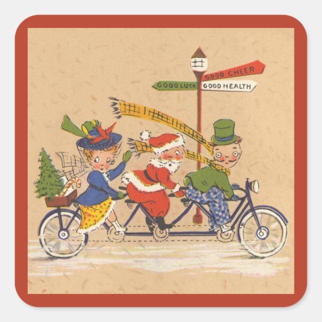 Weihnachten, Viktorianischer Weihnachtsmann auf de Quadratischer Aufkleber (Vorderseite)