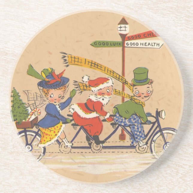 Weihnachten, Viktorianischer Weihnachtsmann auf de Sandstein Untersetzer (Vorne)