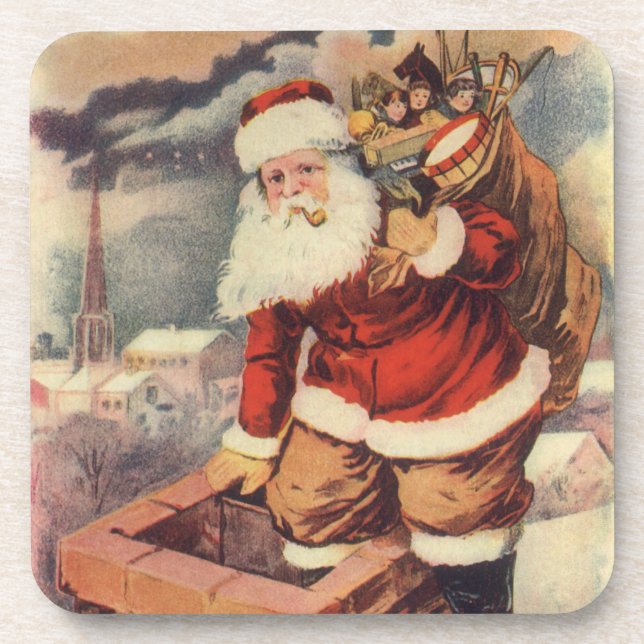 Weihnachten Viktorianischer Weihnachtsmann im Schl Getränkeuntersetzer (Vorderseite)