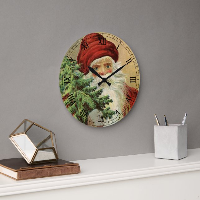 Weihnachten, Viktorianischer Weihnachtsmann mit Ba Große Wanduhr (Büro)