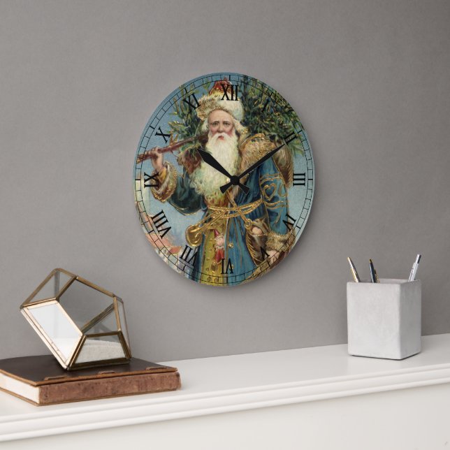 Weihnachten, Viktorianischer Weihnachtsmann mit Ba Große Wanduhr (Büro)