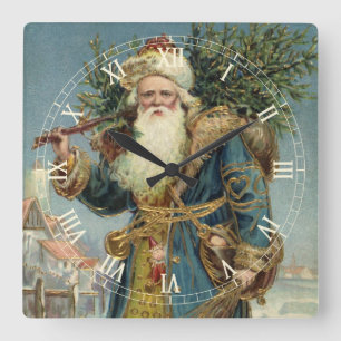 Weihnachten, Viktorianischer Weihnachtsmann mit Ba Quadratische Wanduhr