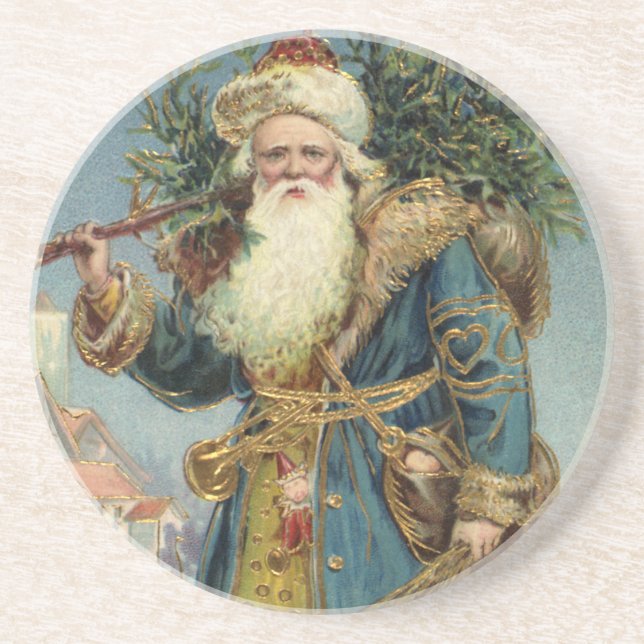 Weihnachten, Viktorianischer Weihnachtsmann mit Ba Sandstein Untersetzer (Vorne)