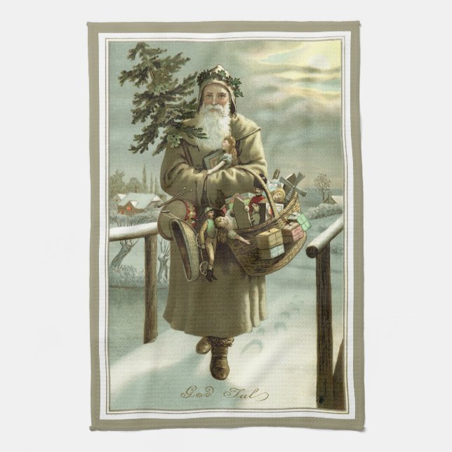 Weihnachten, Viktorianischer Weihnachtsmann mit Sp Geschirrtuch (Vertikal)