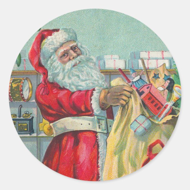 Weihnachten, Viktorianischer Weihnachtsmann mit Sp Runder Aufkleber (Vorderseite)