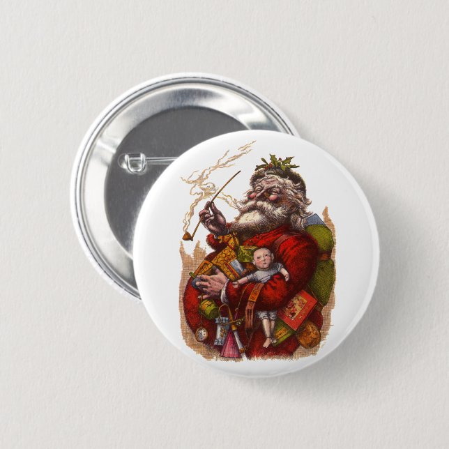 Weihnachten, Viktorianischer Weihnachtsmann Pipe T Button (Vorne & Hinten)
