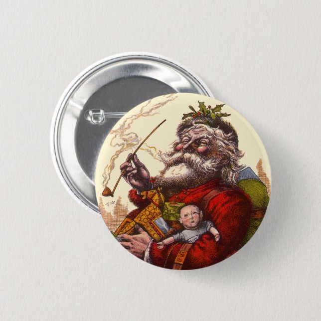 Weihnachten, Viktorianischer Weihnachtsmann Pipe T Button (Vorne & Hinten)
