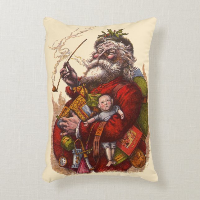 Weihnachten, Viktorianischer Weihnachtsmann Pipe T Dekokissen (Vorderseite(Vertikal))