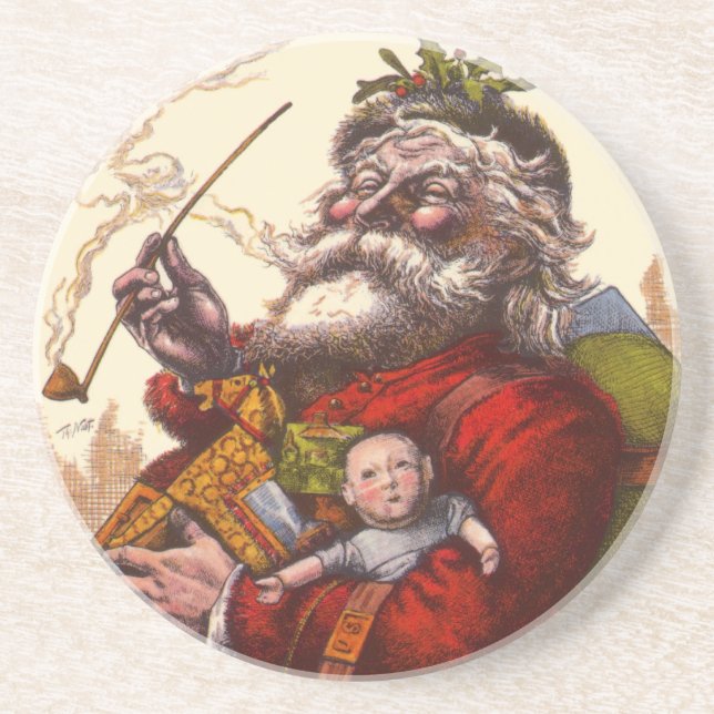 Weihnachten, Viktorianischer Weihnachtsmann Pipe T Getränkeuntersetzer (Vorne)