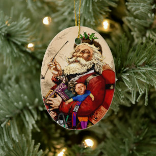 Weihnachten, Viktorianischer Weihnachtsmann Pipe T Keramik Ornament