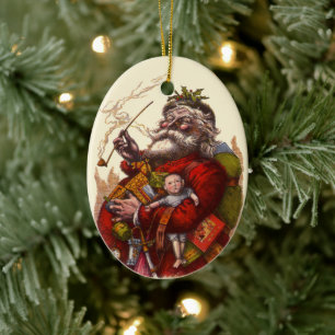 Weihnachten, Viktorianischer Weihnachtsmann Pipe T Keramik Ornament